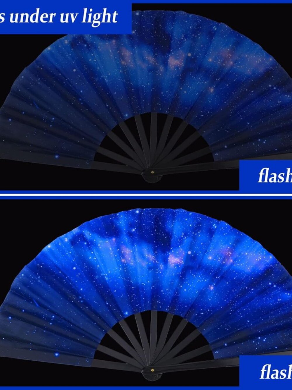 2 Pack Foldable Fans for Rave Dancing,Multi Color,Galaxy Pattern - Picture 4 of 6